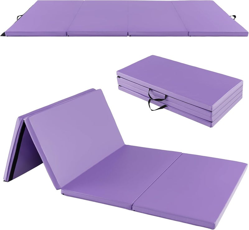 GYMAX Gymnastics Mat, 4 FT x 8 FT x 2 Inches Folding Exercise Mat w/Carry Handles & Sturdy Stitching Waterproof Cover, Tumbling Mat for Yoga Stretching Martial Arts Home Gym - Image 1